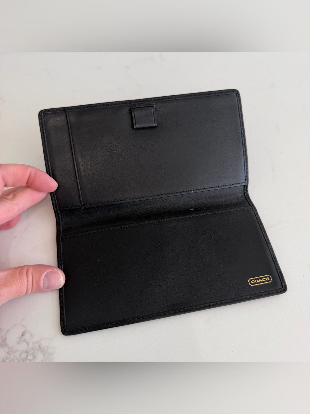 Vintage Coach simple black leather checkbook Minimalist